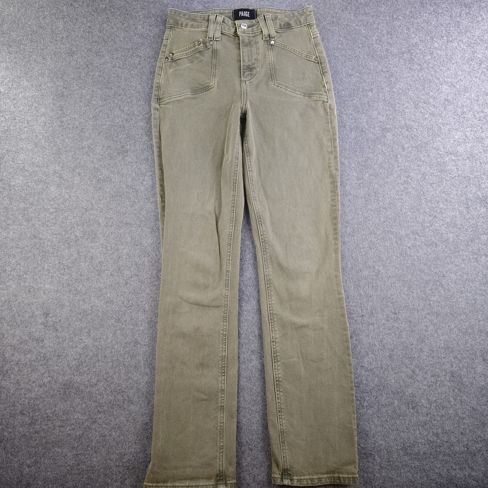 Paige Cindy Jeans Women's 25x28 Olive Green Mid Rise Straight Leg Utility Pocket